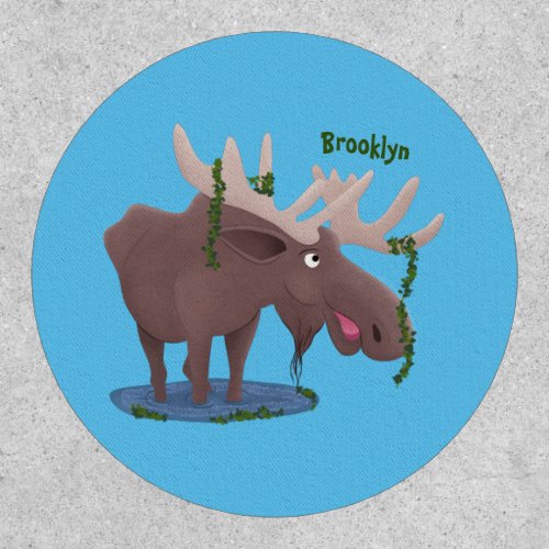 Funny happy moose cartoon illustration patch