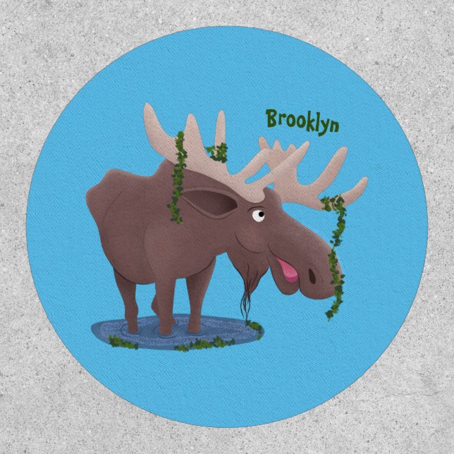 Funny happy moose cartoon illustration patch (Front)