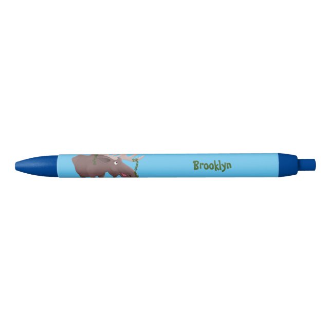 Funny happy moose cartoon illustration pen (Front)
