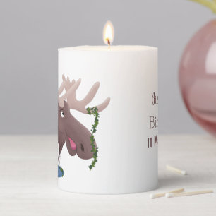 Funny happy moose cartoon illustration pillar candle