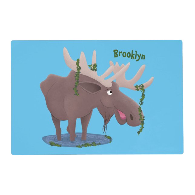 Funny happy moose cartoon illustration placemat (Front)