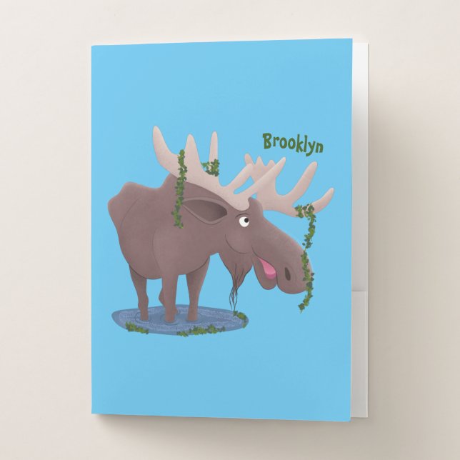 Funny happy moose cartoon illustration pocket folder (Front)