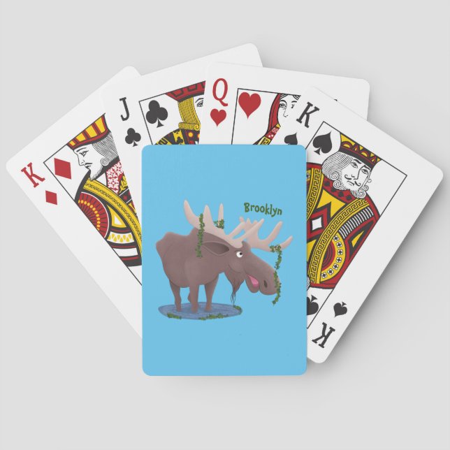 Funny happy moose cartoon illustration poker cards (Back)