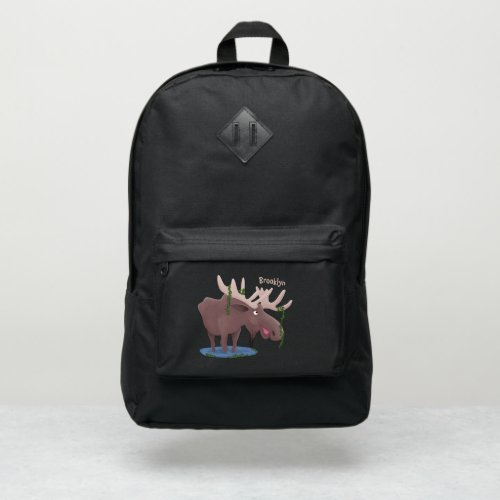 Funny happy moose cartoon illustration port authority backpack