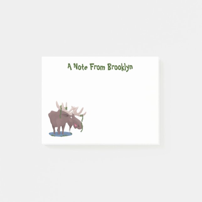 Funny happy moose cartoon illustration post-it notes (Front)
