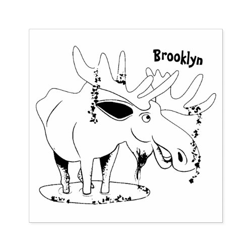 Funny happy moose cartoon illustration rubber stamp