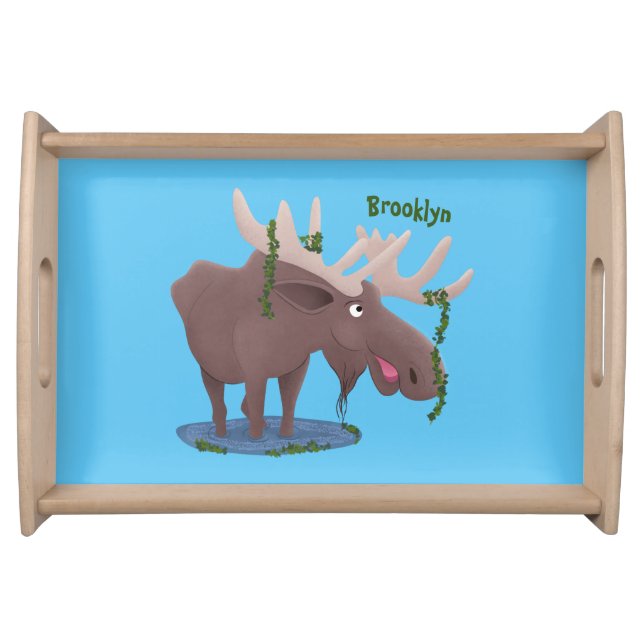Funny happy moose cartoon illustration serving tray (Front)