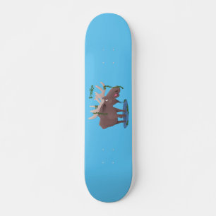 Funny happy moose cartoon illustration skateboard