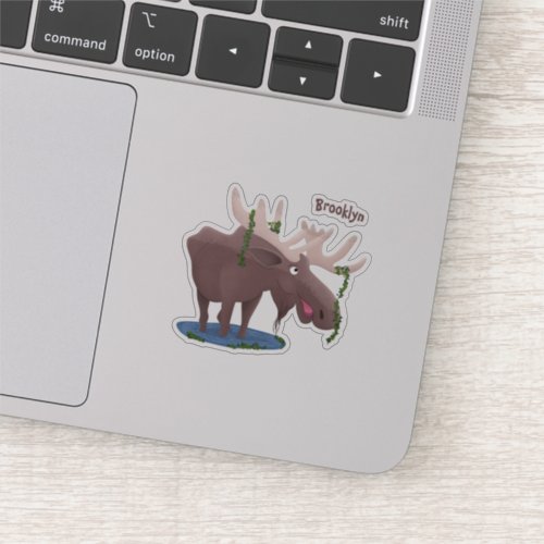 Funny happy moose cartoon illustration sticker