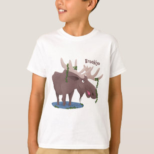 Funny happy moose cartoon illustration T-Shirt