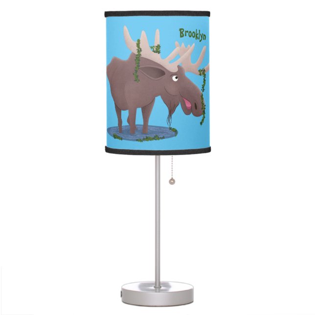 Funny happy moose cartoon illustration table lamp (Left)