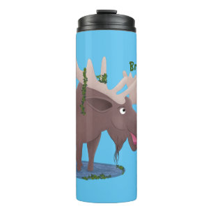 Funny happy moose cartoon illustration thermal tumbler