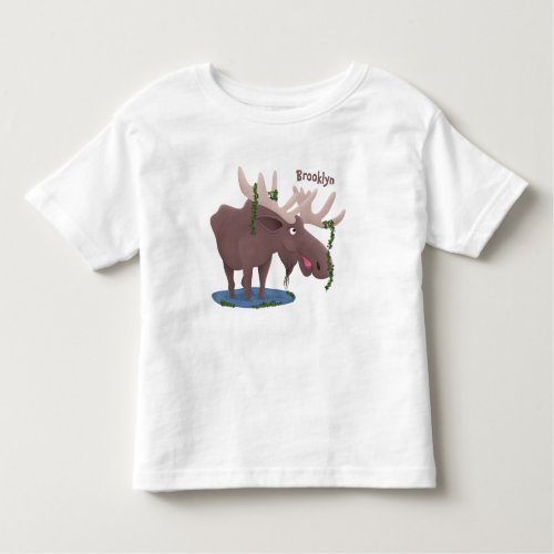 Funny happy moose cartoon illustration toddler t_shirt