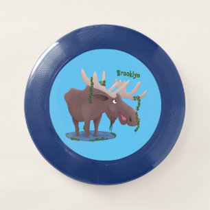 Funny happy moose cartoon illustration Wham-O frisbee