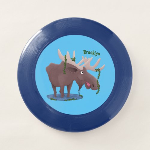 Funny happy moose cartoon illustration Wham_O frisbee