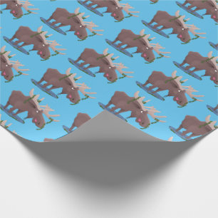 Funny happy moose cartoon illustration wrapping paper