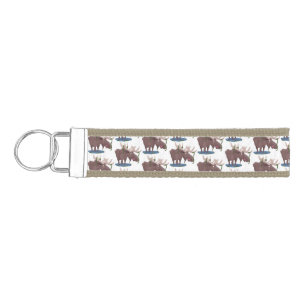 Funny happy moose cartoon illustration wrist keychain