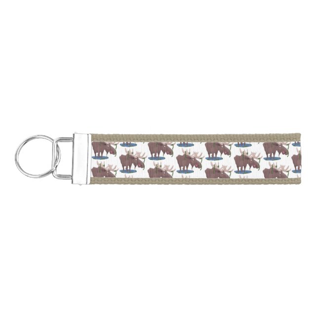 Funny happy moose cartoon illustration wrist keychain (Keys on Left)