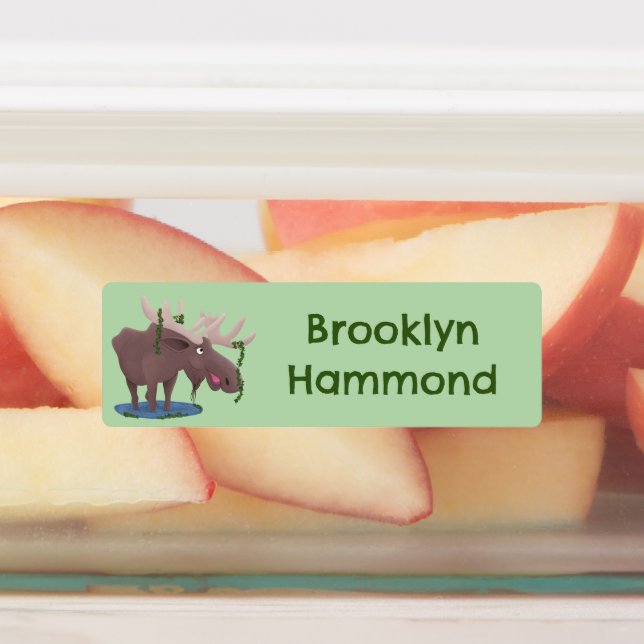 Funny happy moose cartoon personalized labels (Affixed)