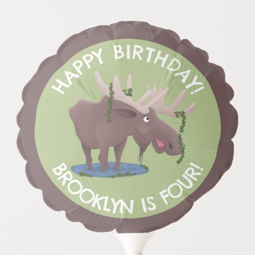 Funny happy moose personalized cartoon birthday balloon