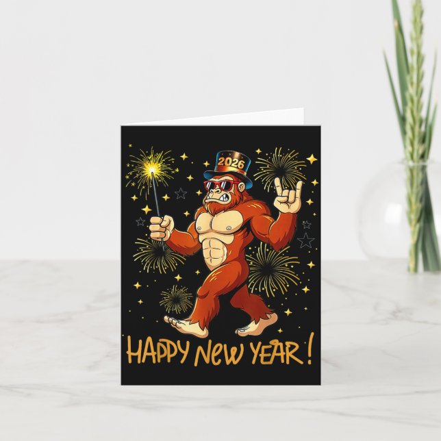 Funny Happy New Year 2026 Bigfoot Lovers New Years Card (Front)