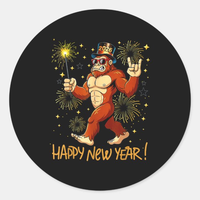 Funny Happy New Year 2026 Bigfoot Lovers New Years Classic Round Sticker (Front)