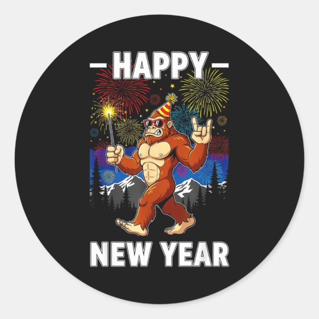 Funny Happy New Year 2026 Bigfoot Lovers New Years Classic Round Sticker (Front)