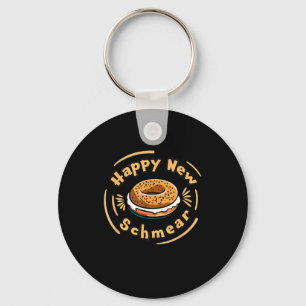 Funny Happy New Year Bagel &amp; Schmear Jewish Br Keychain