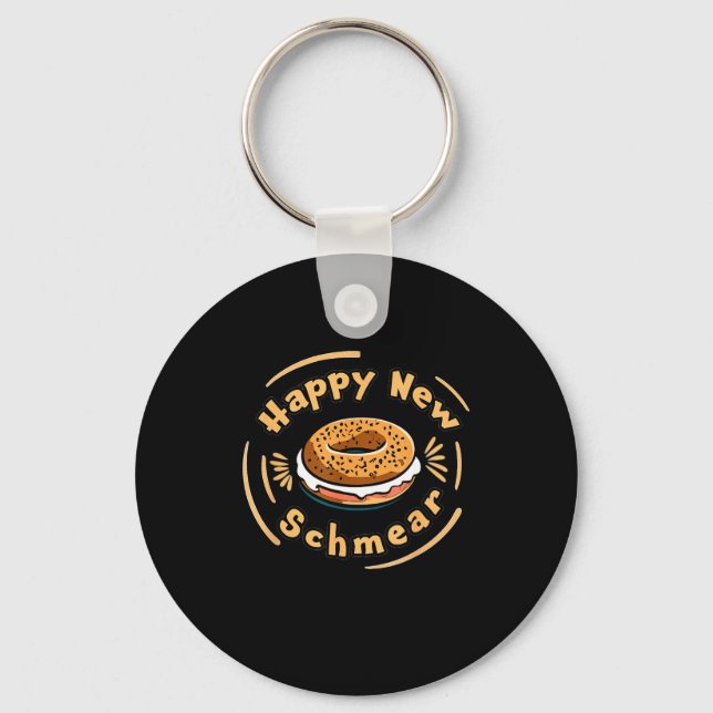 Funny Happy New Year Bagel &amp; Schmear Jewish Br Keychain (Front)