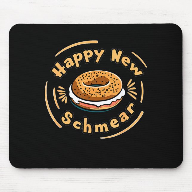 Funny Happy New Year Bagel &amp; Schmear Jewish Br Mouse Pad (Front)