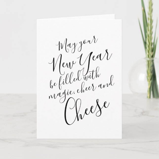 Funny Happy New Year Black Script Typography Card (Front)