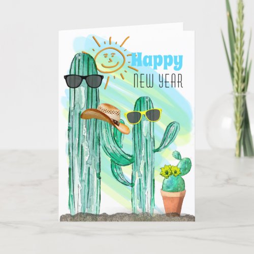 Funny Happy New Year Southwest Saguaro Cactus Holiday Card