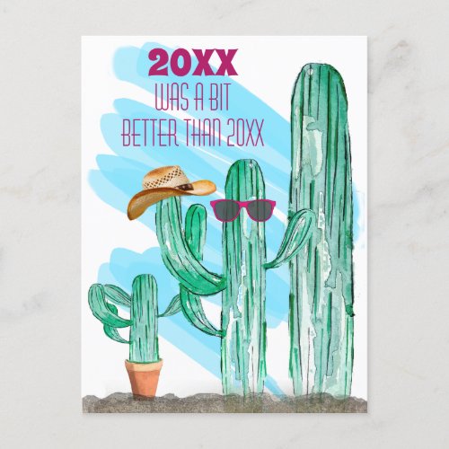 Funny Happy New Year Southwest Saguaro Cactus Holiday Postcard