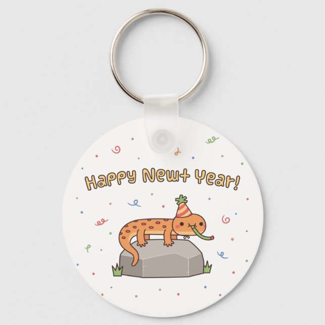 Funny Happy Newt Year, New Year Doodle Keychain (Front)