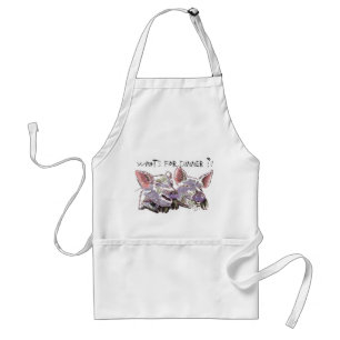Funny Happy Pigs  What's for Dinner drawing Adult Apron
