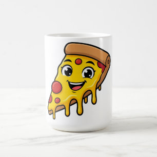 Funny Happy Pizza Slice with Stretchy Cheese Cute Coffee Mug
