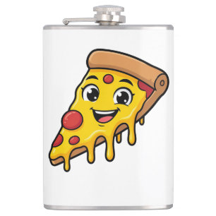 Funny Happy Pizza Slice with Stretchy Cheese Cute Flask