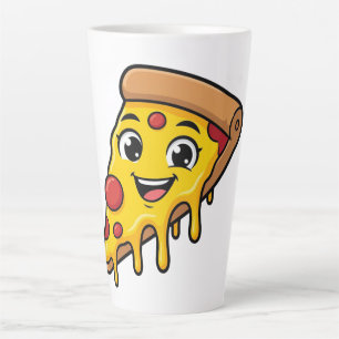 Funny Happy Pizza Slice with Stretchy Cheese Cute Latte Mug