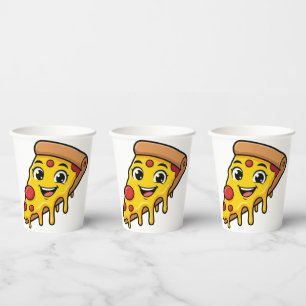 Funny Happy Pizza Slice with Stretchy Cheese Cute Paper Cups
