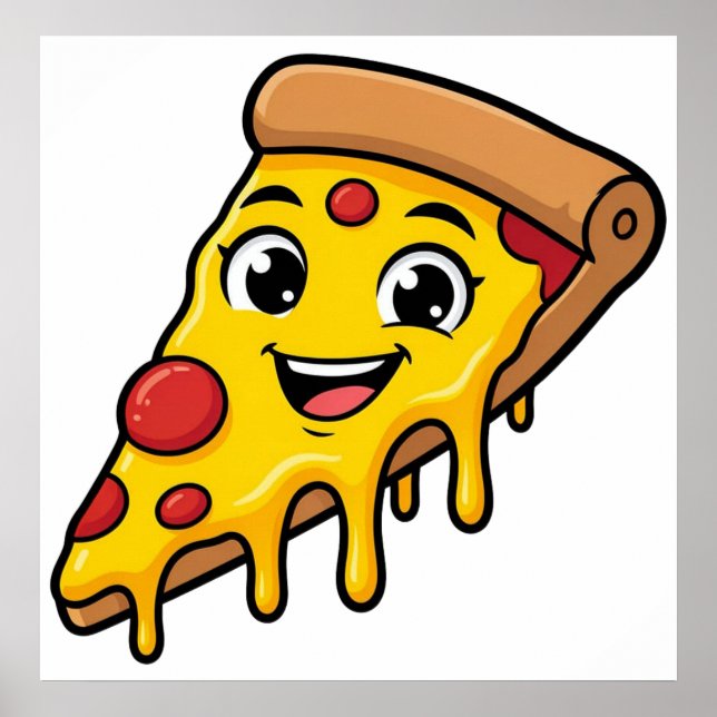 Funny Happy Pizza Slice with Stretchy Cheese Cute  Poster (Front)