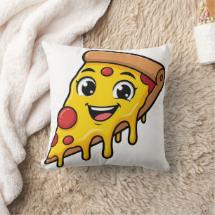 Funny Happy Pizza Slice with Stretchy Cheese Cute  Throw Pillow