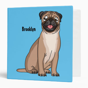 Funny happy pug dog cartoon illustration  3 ring binder