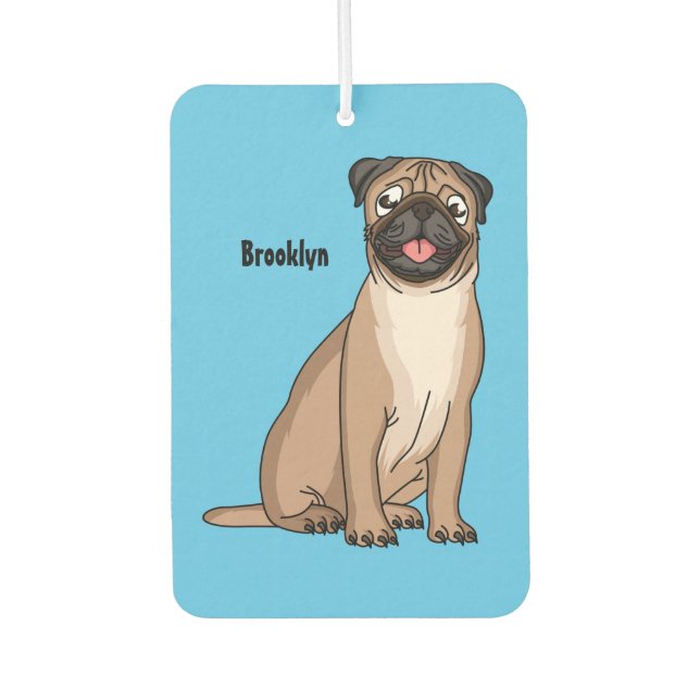Funny happy pug dog cartoon illustration air freshener (Front)