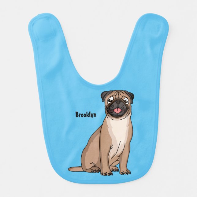 Funny happy pug dog cartoon illustration  baby bib (Front)