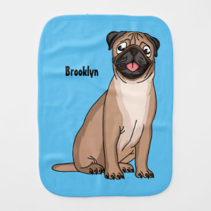 Funny happy pug dog cartoon illustration baby burp cloth