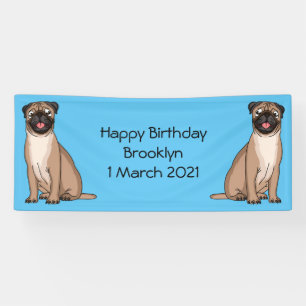 Funny happy pug dog cartoon illustration banner