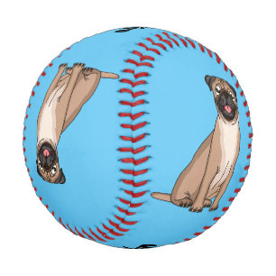 Funny happy pug dog cartoon illustration baseball