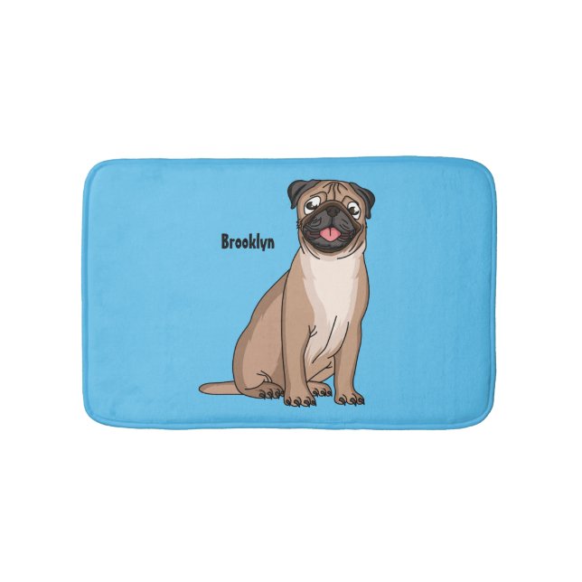 Funny happy pug dog cartoon illustration  bath mat (Front)