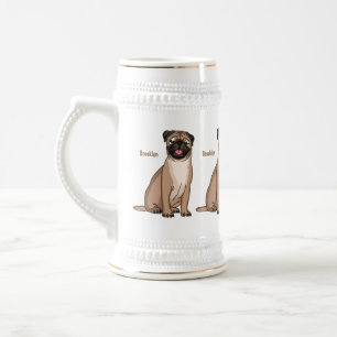 Funny happy pug dog cartoon illustration beer stein