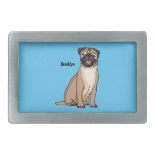 Funny happy pug dog cartoon illustration belt buckle